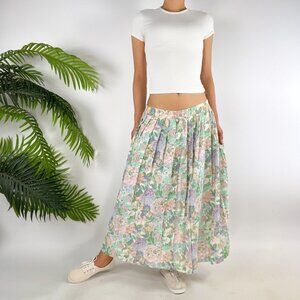Vintage 80s Floral Pastel Cottagecore Light Academia Prairie Pleated Skirt / M